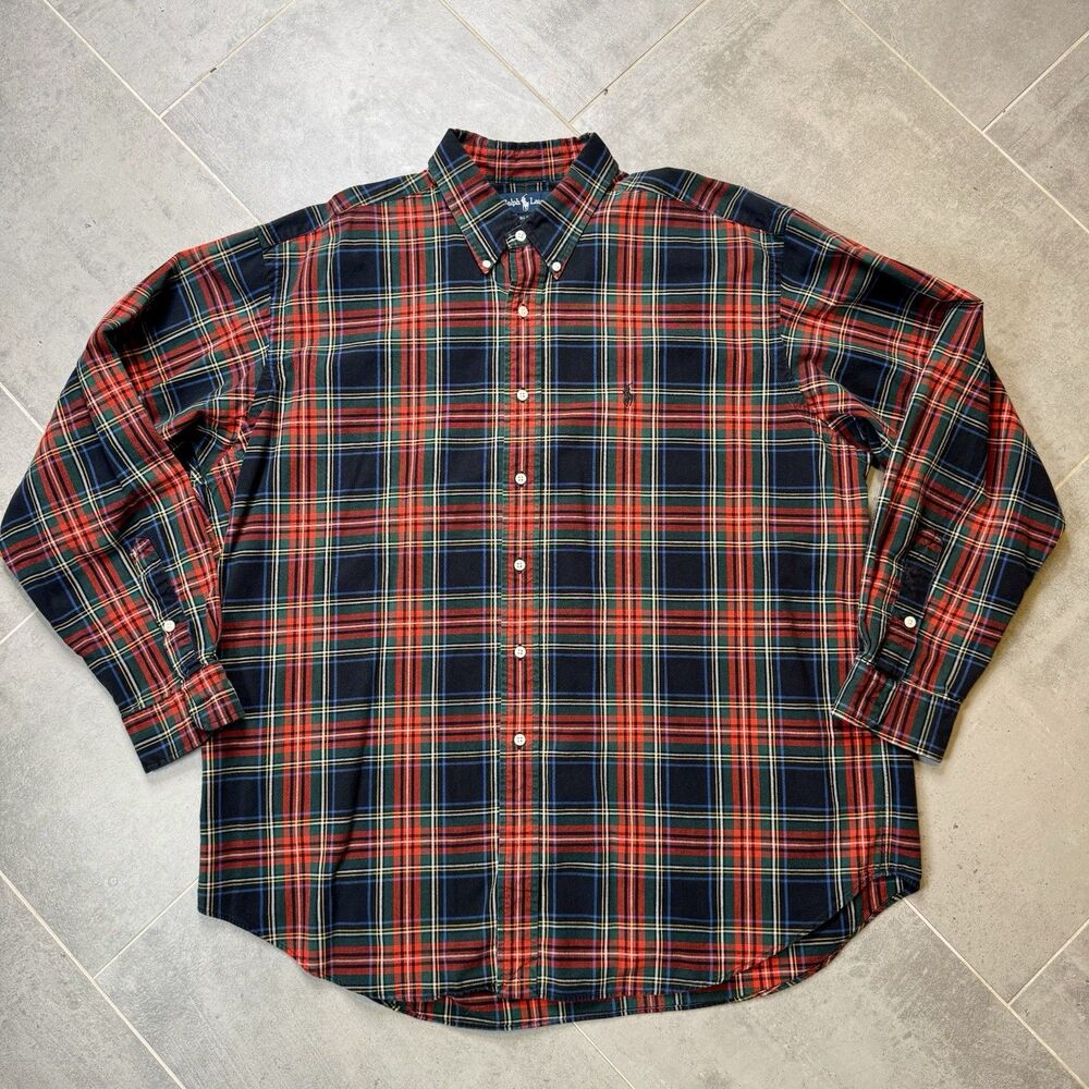 Ralph Lauren Blake Tartan Plaid Button Down Shirt Red Green Blue Mens XL VGUC